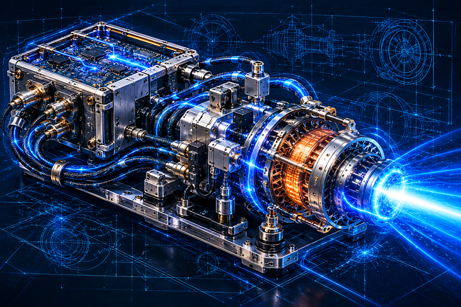 Concept illustration of aerospace control electronics and sensor connections